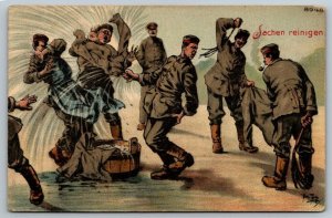 WW1 German Soldiers with Whips  Clean the Axes  Postcard