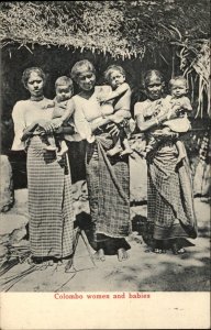 Colombo  Ceylon Sri Lanka Native Women and Children c1900-20s Vintage Postcard