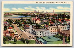 Kansas City Kansas~Birdseye View From Huron Building~Vintage Linen Postcard