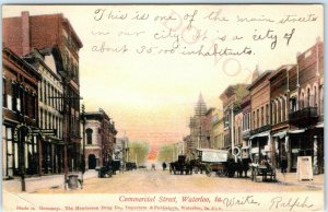 c1910 Waterloo, IA Commercial Street Bridge Litho Photo Postcard St Downtown A38