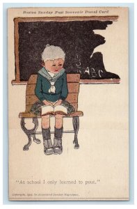 c1905 Boston Sunday Girl Student At School Scottish Kilt Antique Postcard