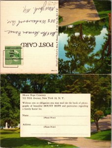 Fold-Out Linen Postcard Mount Hope Cemetery 522 Fifth Avenue in New York City