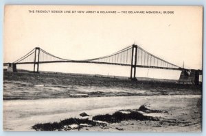 c1940 New Jersey Vintage Postcard Delaware Memorial Bridge Friendly Border Line