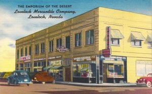 Beautiful Linen Era, Lovelock Mercantile Company, Old Cars, Nevada, Old Postcard