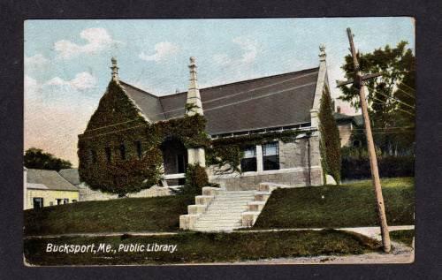 ME Buck Public Library BUCKSPORT MAINE POSTCARD 1907