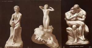 Lot of 3 fine art postcards nude in sculpture Creation of Eve, Love & Joy