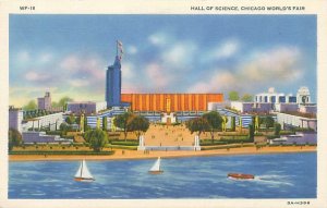 1933 Chicago World's Fair Hall of Science, Sailboats Linen Postcard Unused