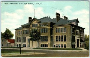 1910 Dixon, Ill Handsome New High School Litho Photo Postcard Building Vtg A33