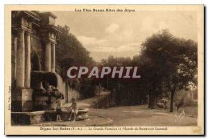 Old Postcard Digne les Bains BA Great Fountain and Entrance Boulevard Gassendi