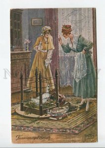 438580 Arth. THIELE Ladies Goose COMIC Vintage postcard Gebruder Dietrich #172-7