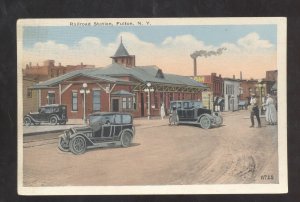 FULTON NEW YORK NY RAILROAD DEPOT TRAIN STATION OLD CARS VINTAGE POSTCARD