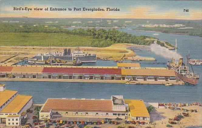 Florida Birds Eye View Of Entrance To Port Everglades 1947