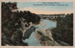 Lakewood Ohio Rocky River Concrete Bridge c.1916 Postcard A89
