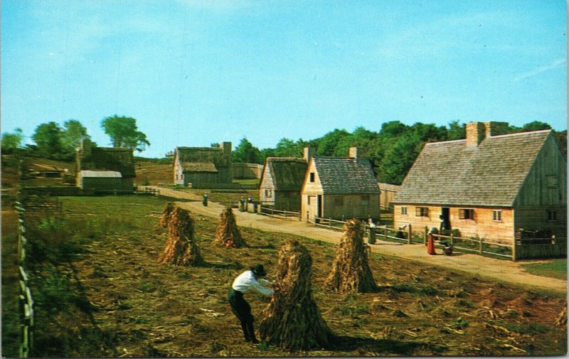 Pilgrim Plantation Farmer Children Houses PPL Dirt Road Chrome Postcard VTG UNP 