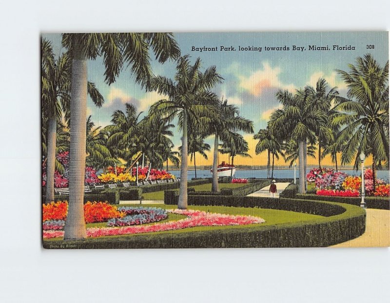 Postcard Bayfront Park looking towards Bay Miami Florida USA
