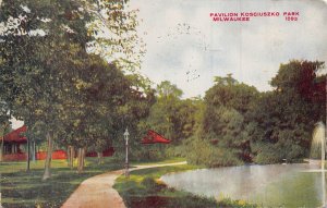 MILWAUKEE WISCONSIN WI~PAVILION KOSCIUSZKO PARK~1910 PSTMK POSTCARD