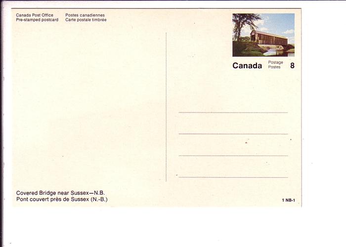 Covered Bridge Sussex, New Brunswick, Canada Post Prepaid with Matching Stamp 