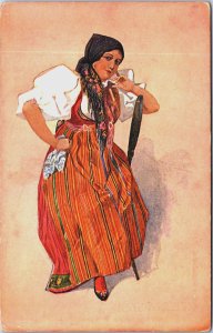 Czech Republic Traditional Clothing Devce z Domazlicka Vintage Postcard C074