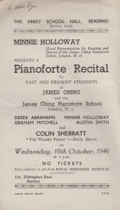 Reading School Hall Classical Berkshire Piano Recital 1946 Theatre Programme ...