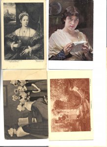 Scenes with ladies, by famous painters Lot of four (4) old vintage postcard