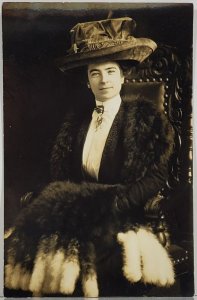 RPPC Wonderful Edwardian Woman Fancy Hat Fur Sweet Confident Smile Postcard G26