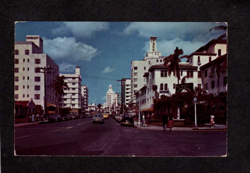 FL Looking North Collins Ave Avenue Miami Beach Florida Postcard Embassy Hotel