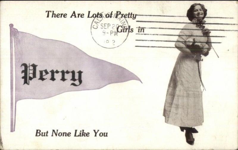 Perry ME Pennant Greeting c1910 Postcard #1