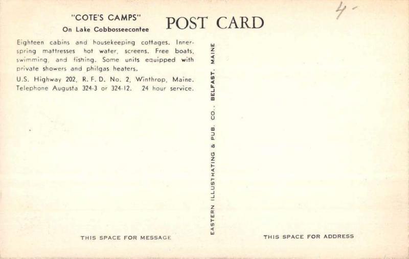 Winthrop Maine Cotes Camp Waterfront Antique Postcard K78393