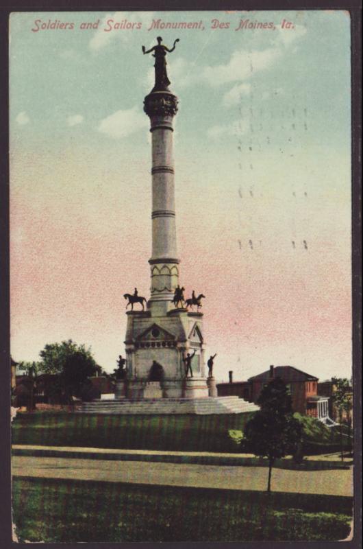 Soliders and Sailors Monument,Des Moines,IA Postcard