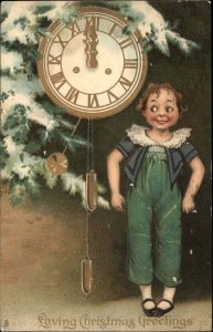 Christmas Clock Little Boy TUCK 8352 Frances Brundage c1910 Embossed Postcard