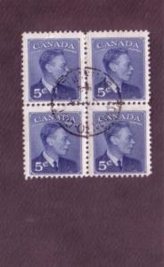 Canada, Used Block of Four, George VI, 5 Cent, Scott #288, Nice Cancel