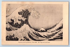 Japanese Print Postcard Mt. Fugi And Great Waves By Hokusai 1936 Posted Vintage