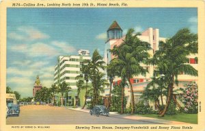 Postcard 1940s Florida Miami Beach Collins Avenue 19th Street autos 23-13363