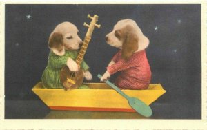 Anthropomorphic Dressed Dogs Rowboat Romance 1950s Davidson Postcard 21-12692