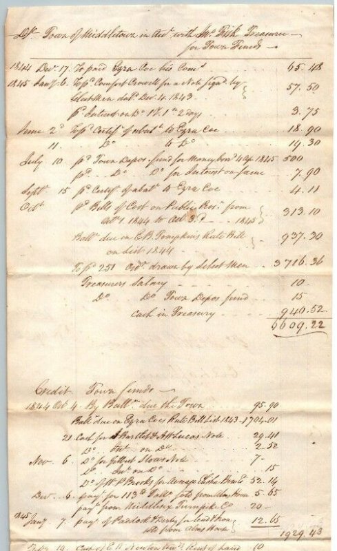 1844  Middletown  Connecticut  Town Treasurer  26 x 8