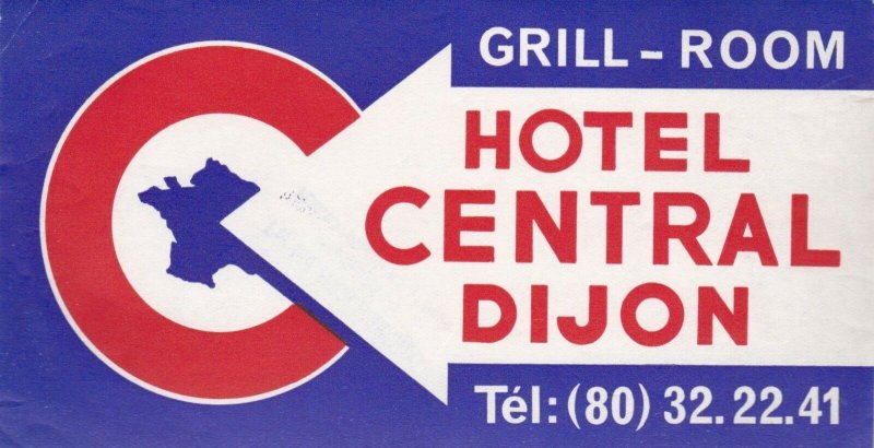 France Dijon Hotel Central Vintage Luggage Label sk1062