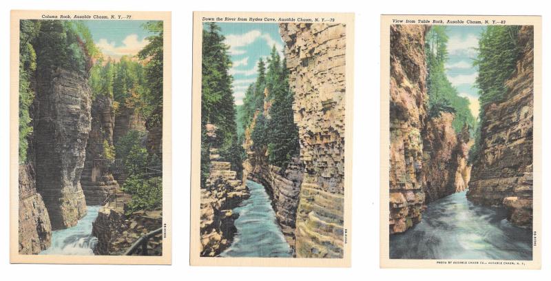 NY Adirondacks Ausable River Chasm 3 Different Views 77 79 83 Linen Postcards