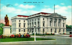 United States Post Office Building Macon Georgia GA Linen Postcard A5