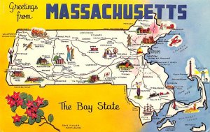 Greetings from Massachusetts, USA Map Unused 