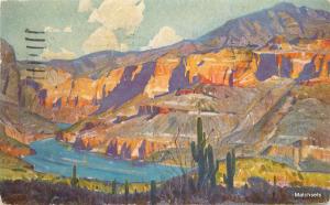 1932 Lake Apache Trail Highway ARTIST IMPRESSION postcard ARIZONA 7077