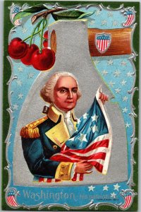 George Washington on Hatchet Blade, Cherries Flag c1910 Winsch Postcard U09