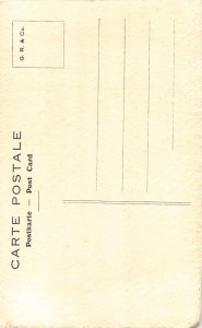 Drawn Sailing Boat Departing from Harbor vintage postcard