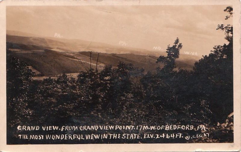 Postcard RPPC Grand View 27 Miles West Bedford PA