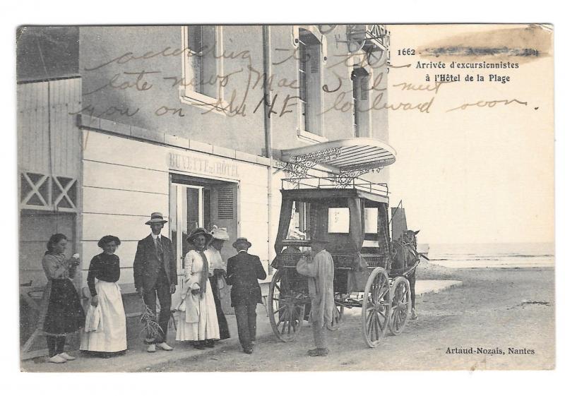 Artaud Nozais Postcard France Tourists arrive at Beach Hotel Horse drawn Coach