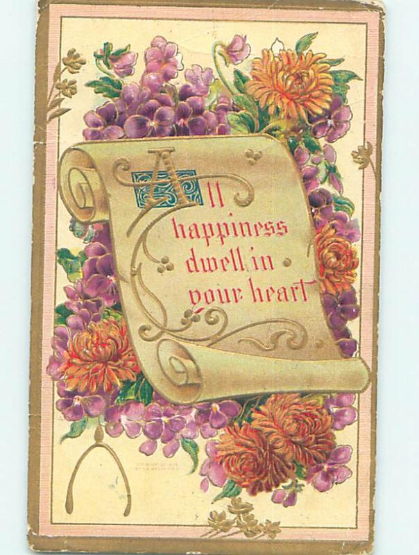 Bent Divided-Back BEAUTIFUL FLOWERS & HAPPINESS ON A SCROLL o9007