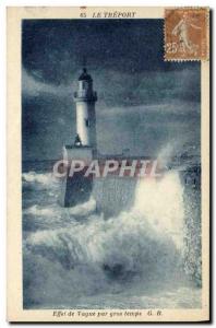 Old Postcard Treport Effect Wave In heavy weather Lighthouse