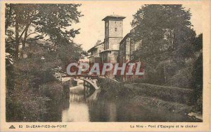 Old Postcard Saint-Jean-Pied-de-Port Nive Bridge of Spain and the Bell Tower