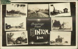 Hinton IA Multi View w/ GN RR Train Depot Station c1910 Real Photo Postcard