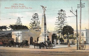 ESTATUA DE SAN MARTIN EXPOSICION INDUSTRIAS HORSE CARRIAGES POSTCARD (c. 1910)