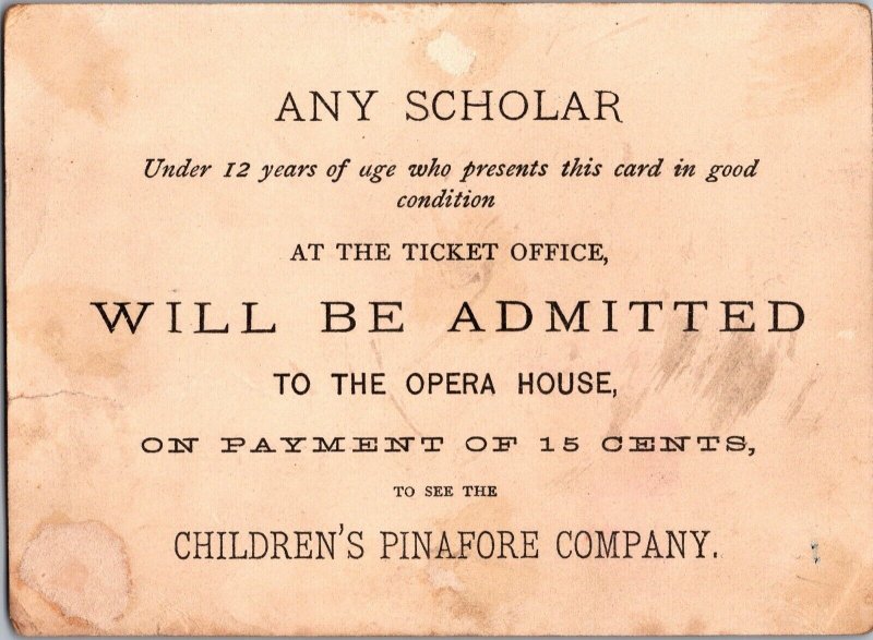 Vintage Vaudeville Children's New York Miniature Opera Co. Victorian Trade Card